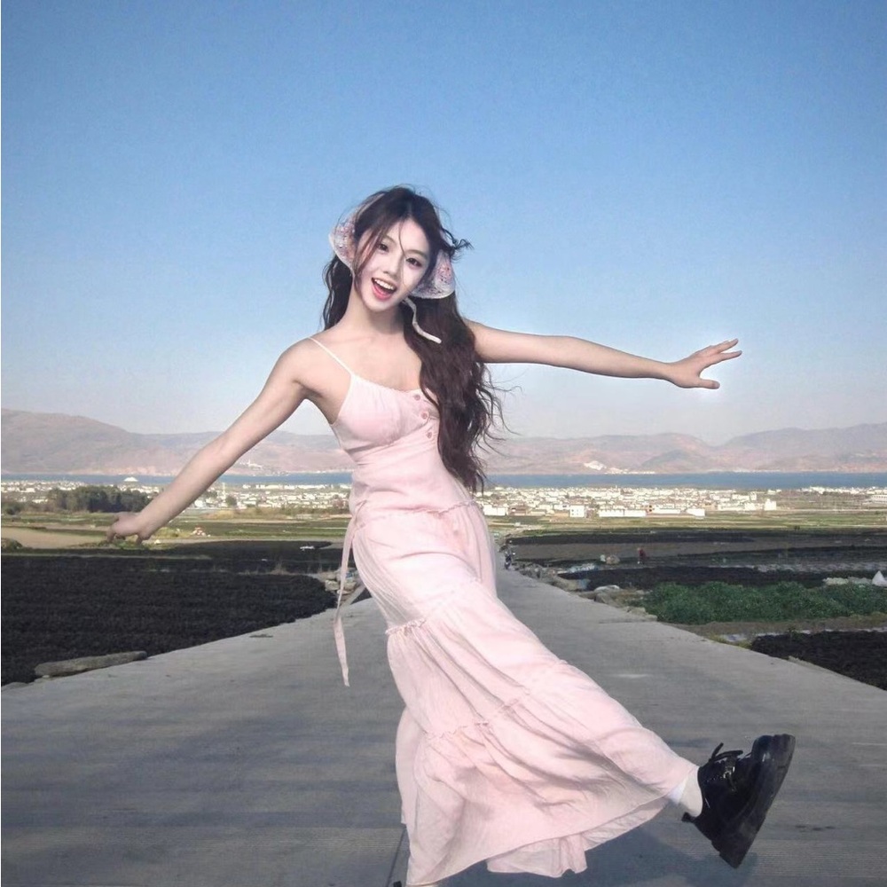pink long dress